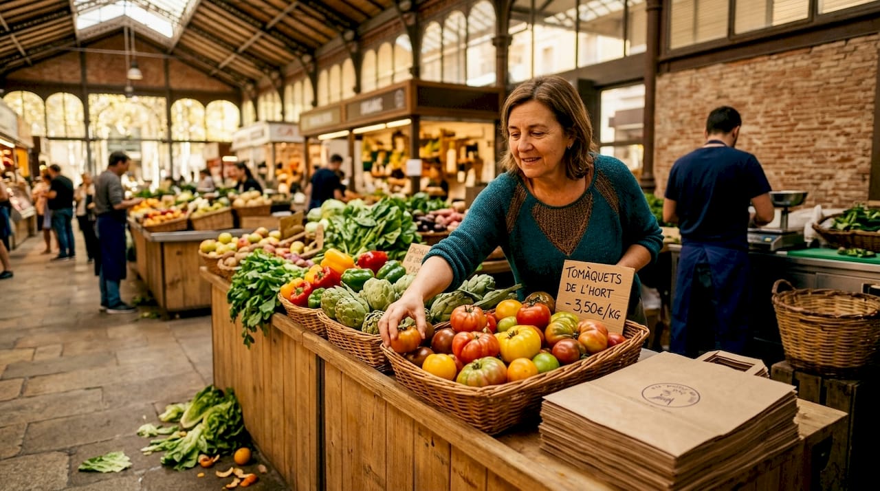 Descubre la variedad de productos frescos que ofrece un mercado tradicional de Barcelona