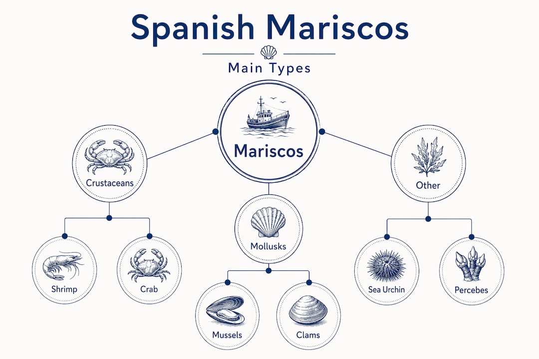 Hierarchy of main types of Spanish mariscos
