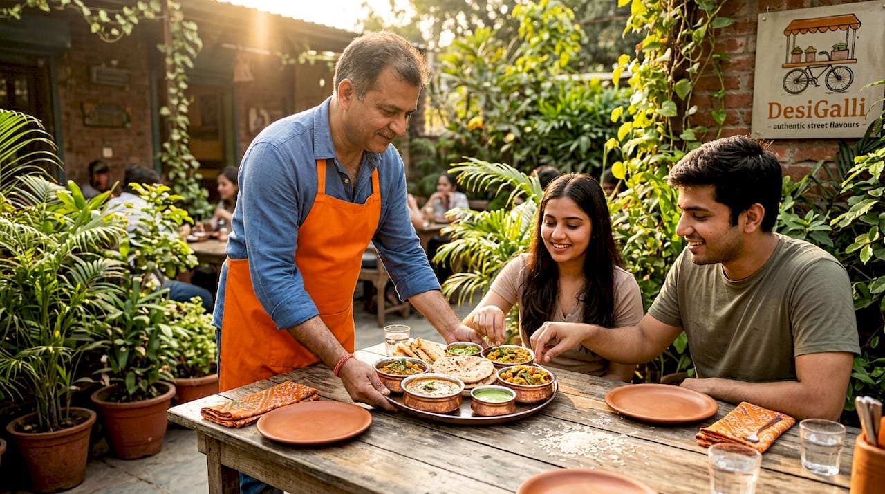 Vegetarian meal served in Indian eatery