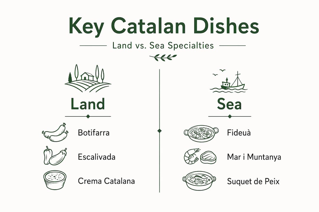 Infographic comparing Catalan land and sea dishes