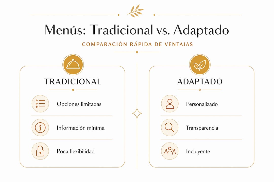 Infografía comparativa: menús clásicos frente a menús adaptados