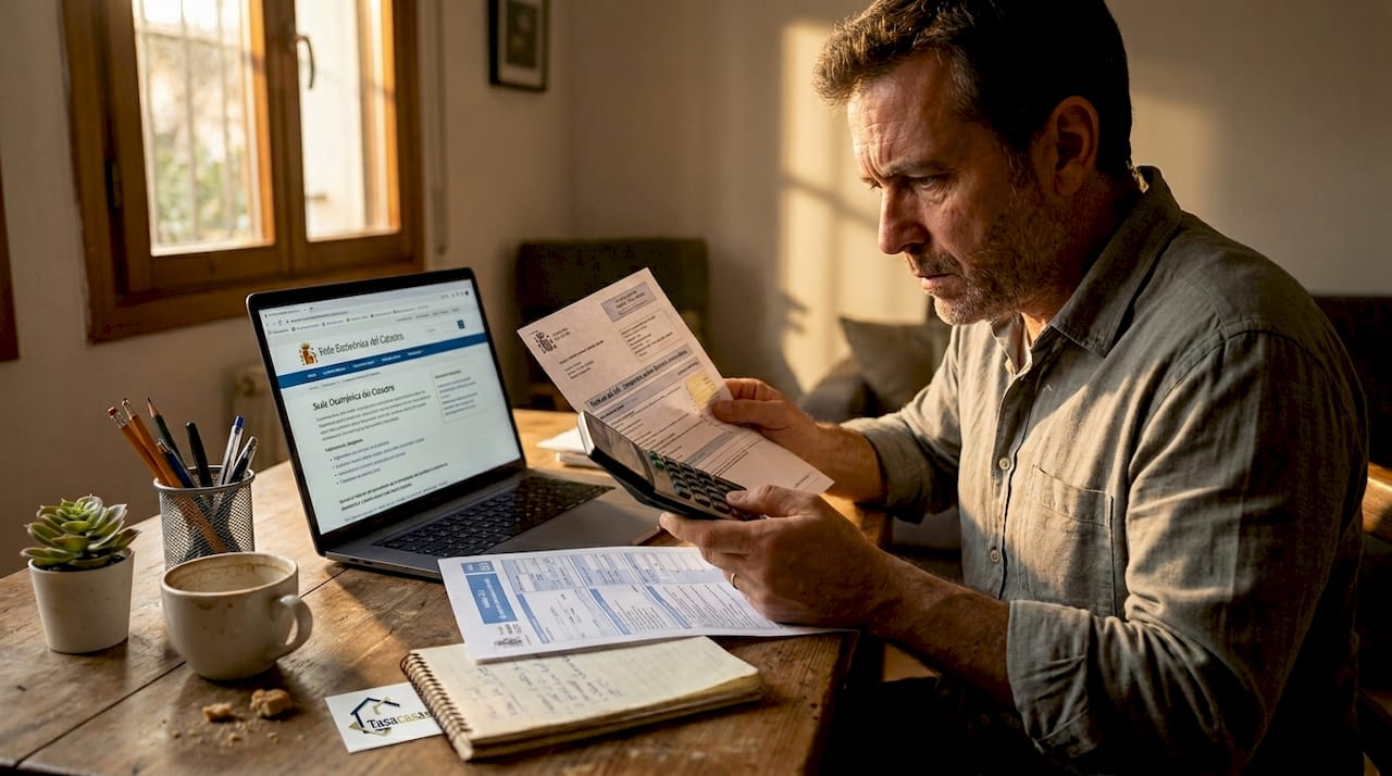 Hombre revisando los impuestos de su vivienda sentado en la mesa