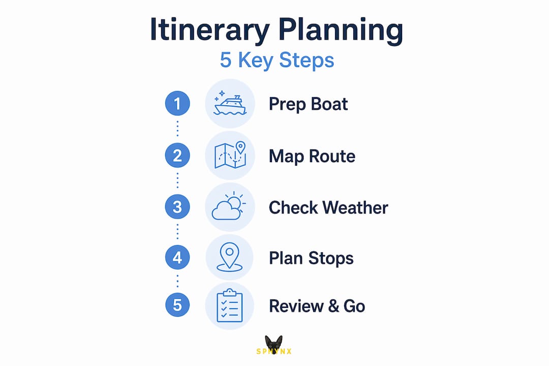 Vertical flow infographic with sailing itinerary steps