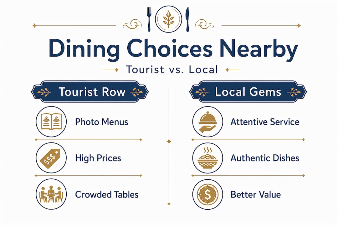 Infographic comparing tourist and local restaurants