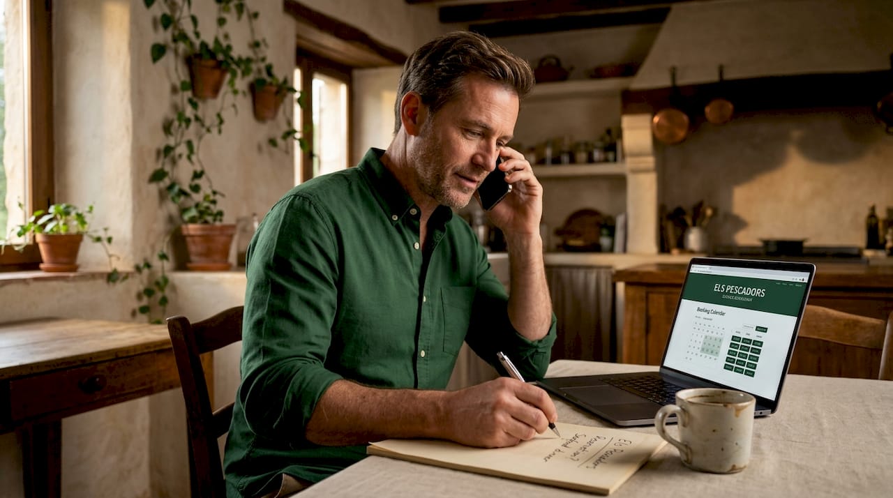 Person booking seafood reservation from kitchen