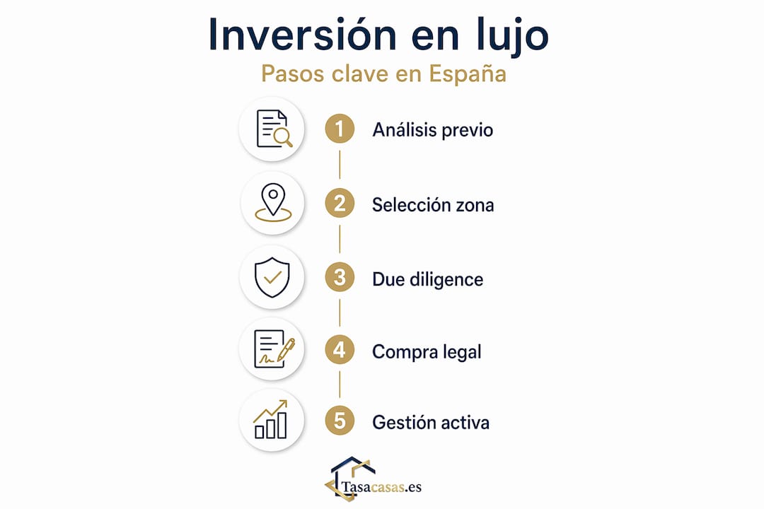 Infografía con los pasos clave para invertir en el sector inmobiliario de lujo