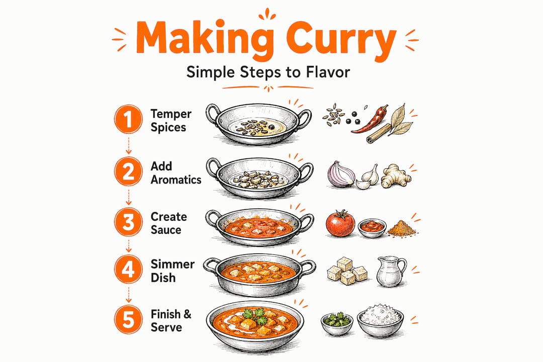 Infographic with steps for making curry at home