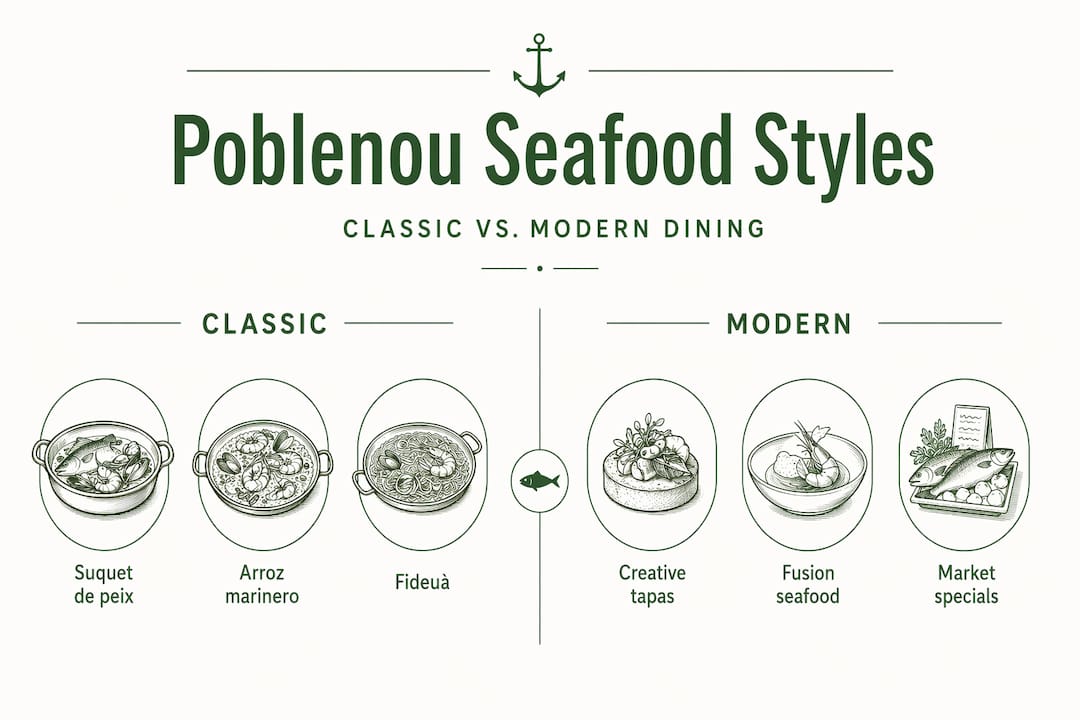 Infographic comparing classic and modern Poblenou seafood