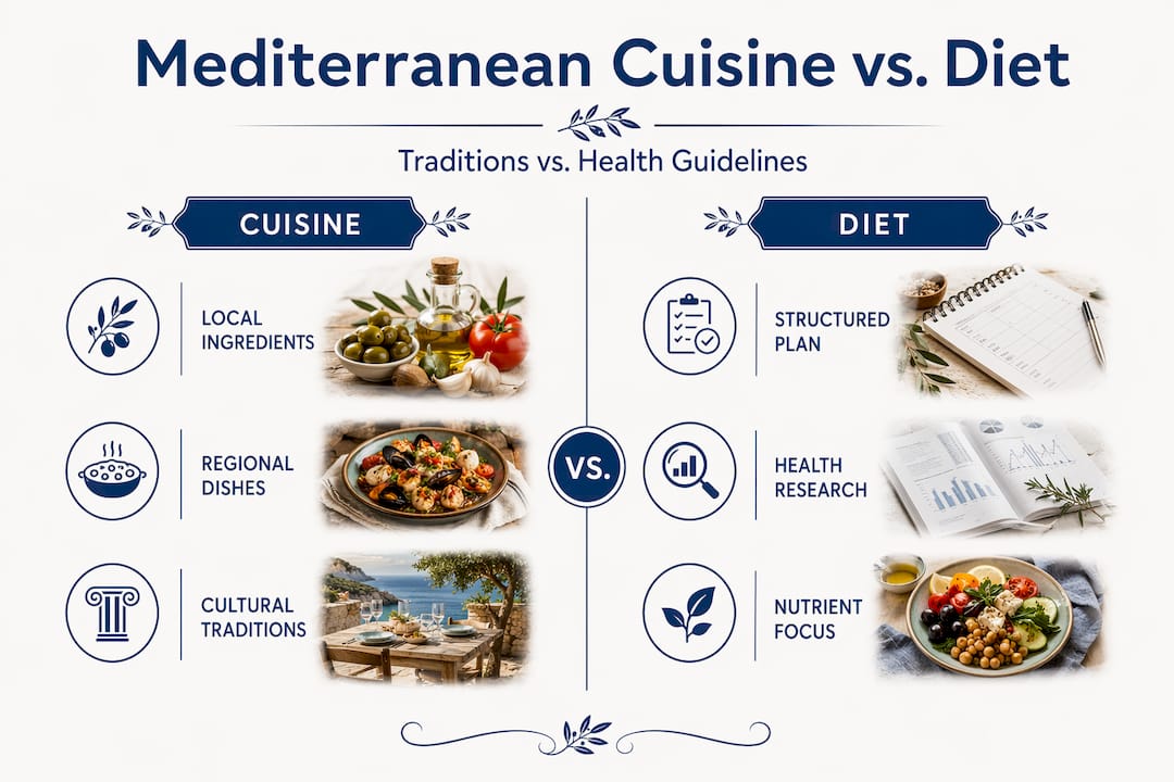 Infographic comparing Mediterranean cuisine and diet