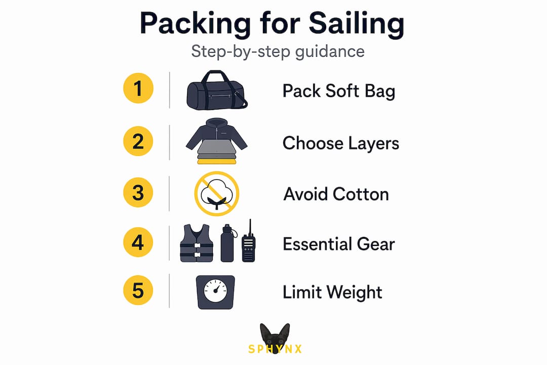 Infographic showing packing steps for sailing trip