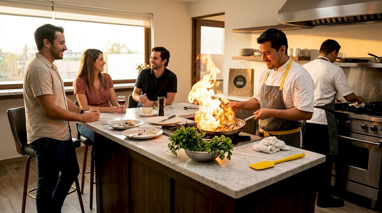 Isla central en una cocina de lujo, ideal para disfrutar de una comida entre amigos.