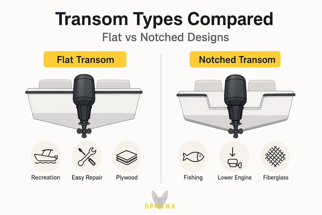 Infographic contrasting flat and notched transoms