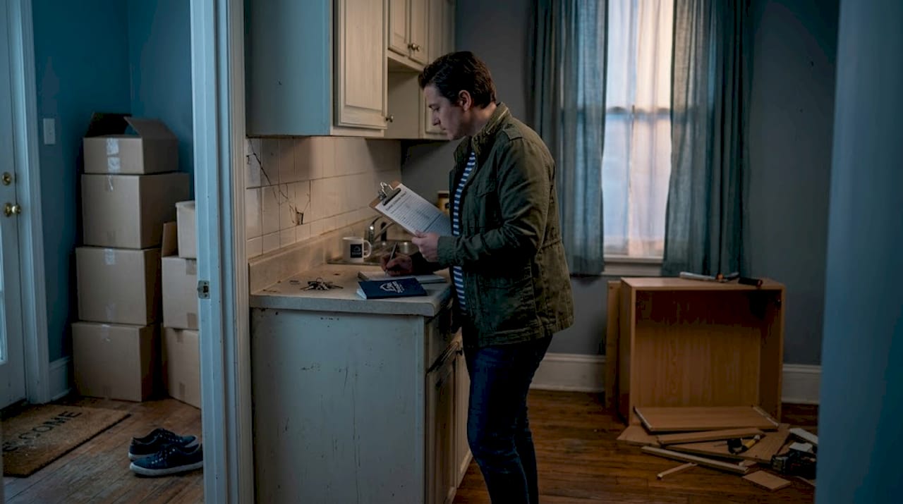 Landlord inspecting and preparing rental property