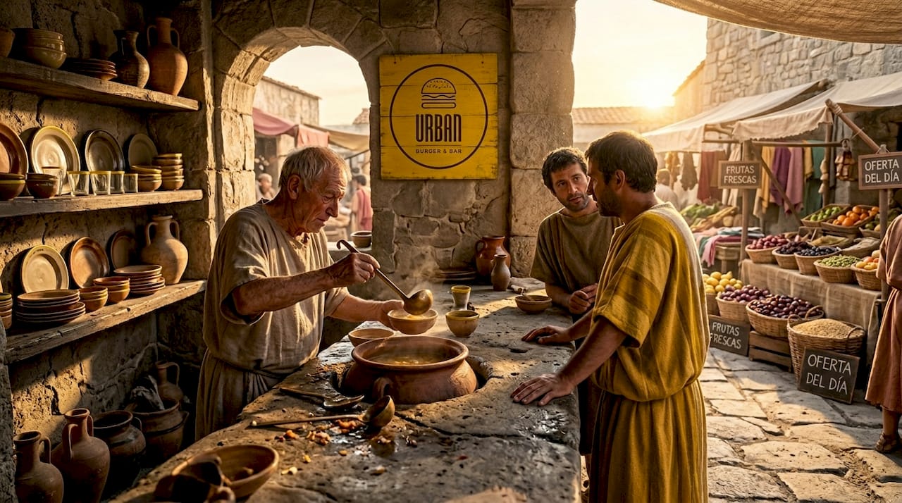 Atención al cliente y servicio de comidas en un auténtico thermopolium de la antigua Pompeya
