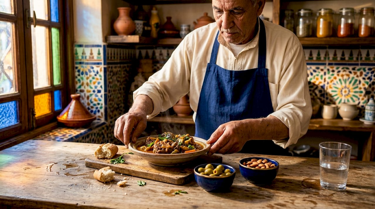 Bartender arranging assorted traditional tapas plates