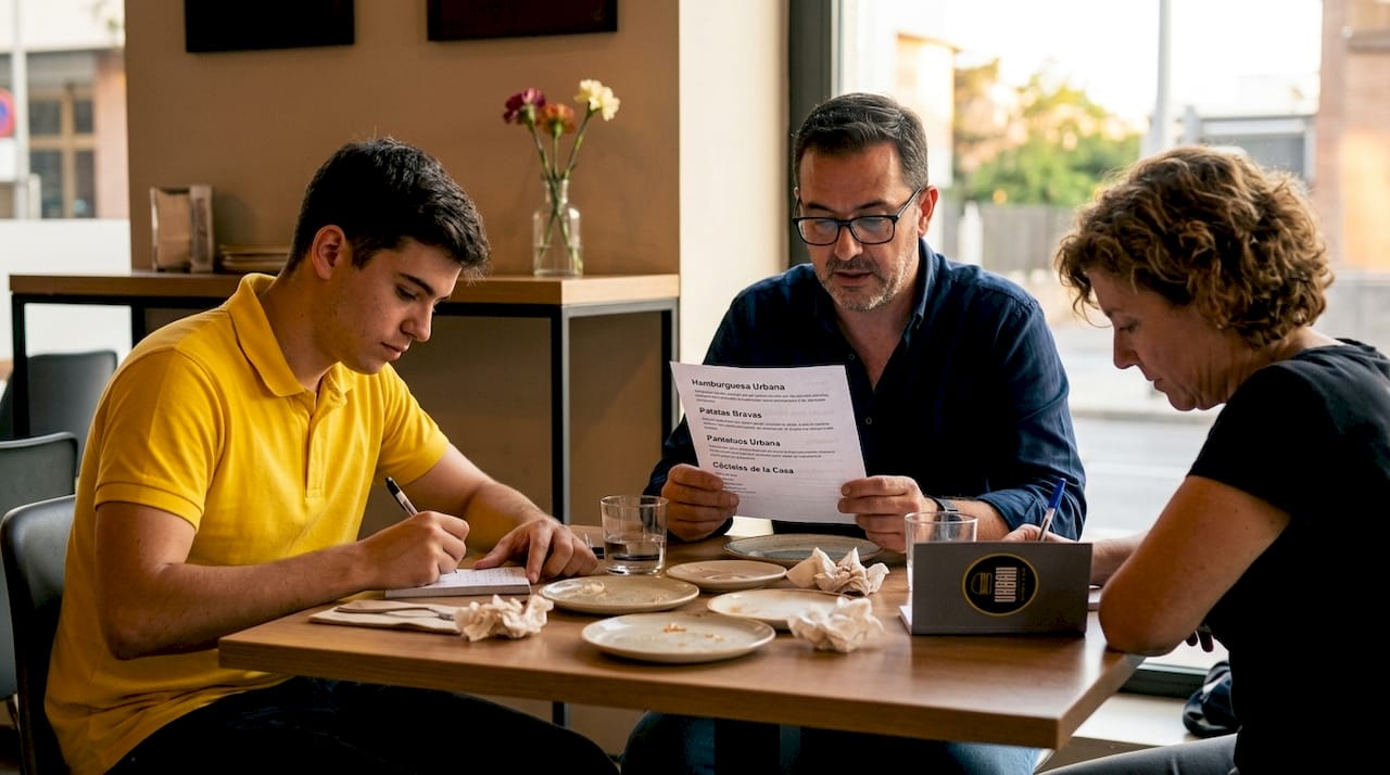 El equipo del restaurante revisa y comenta las descripciones de los platos para asegurarse de que sean claras y atractivas para los clientes.