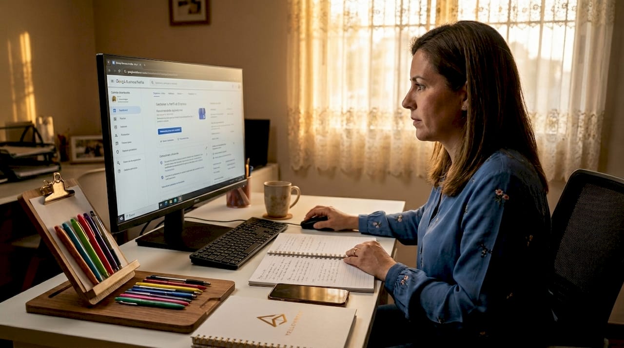 Mujer finalizando la verificación de su perfil de empresa en Google