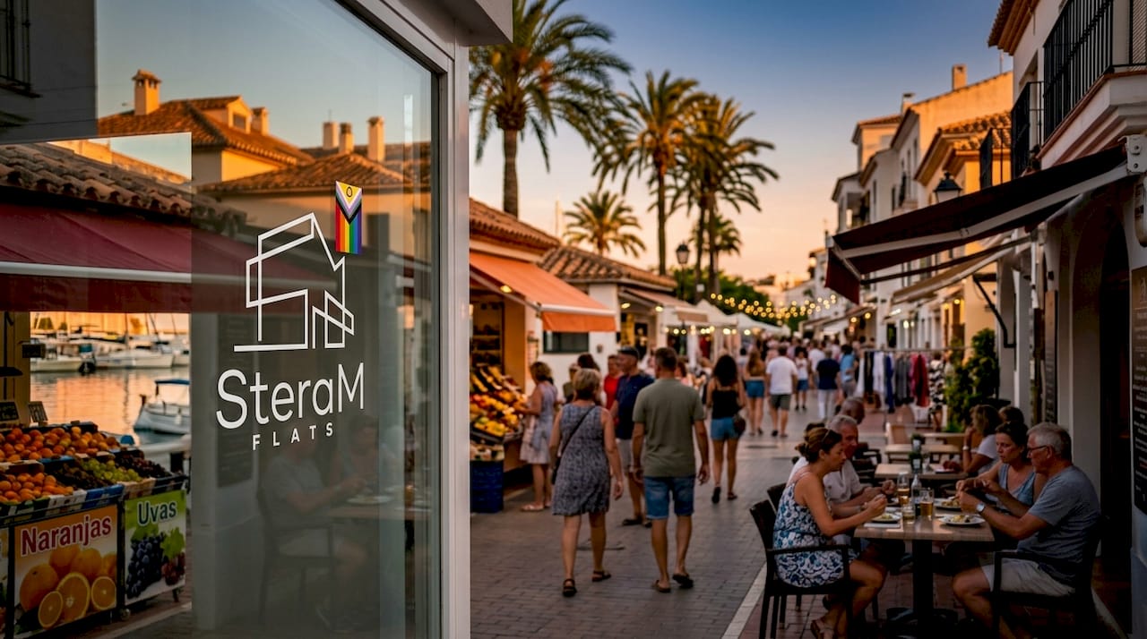 Mediterranean coastal town with residential properties