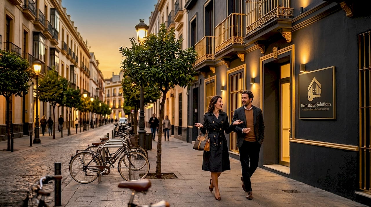 Calle tranquila en una zona residencial de España con un cartel de 'Se Vende' en una de las casas.