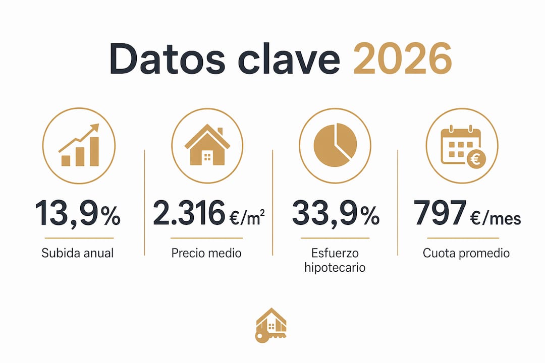 Resumen visual con las principales cifras del sector inmobiliario para 2026