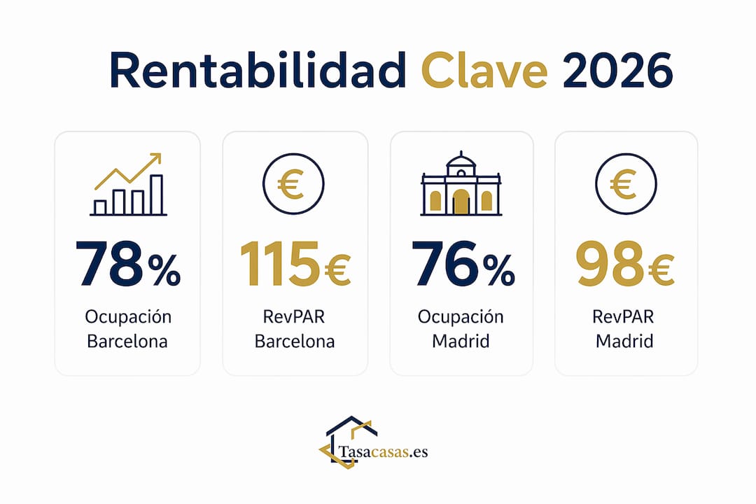 Gráfico ilustrativo sobre el nivel de ocupación y el ingreso por habitación disponible en viviendas turísticas