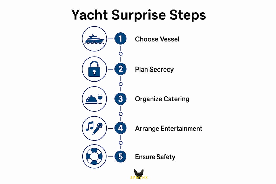 Infographic showing steps for planning yacht surprise
