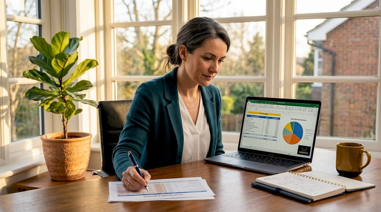 Woman budgeting yacht rental costs with laptop
