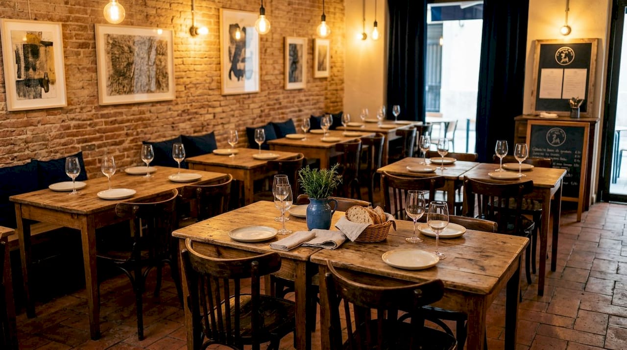 Ambiente acogedor de un restaurante barcelonés decorado al estilo tradicional