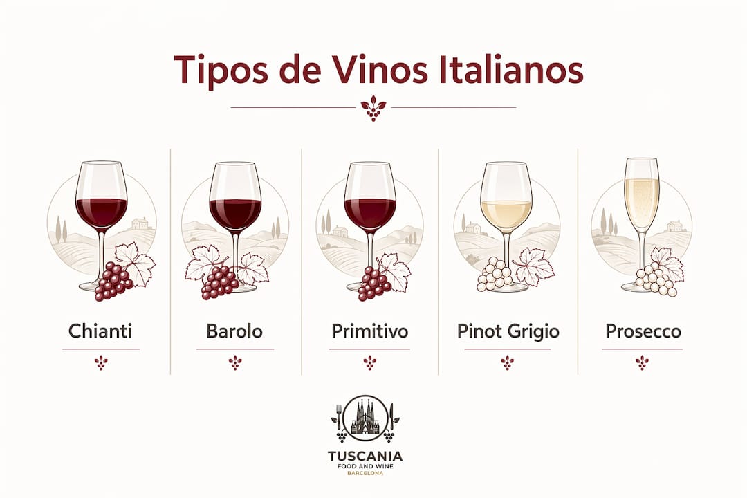 Infografía que presenta, de manera jerárquica, los principales tipos de vino italiano