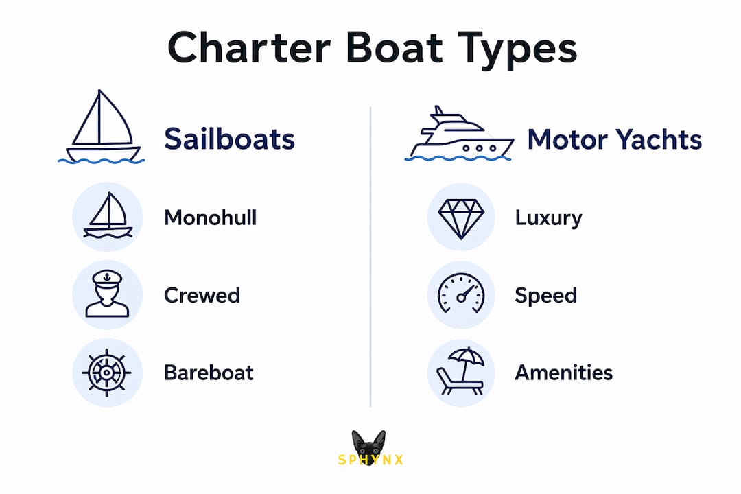 Infographic comparing types of charter boats in Virgin Islands
