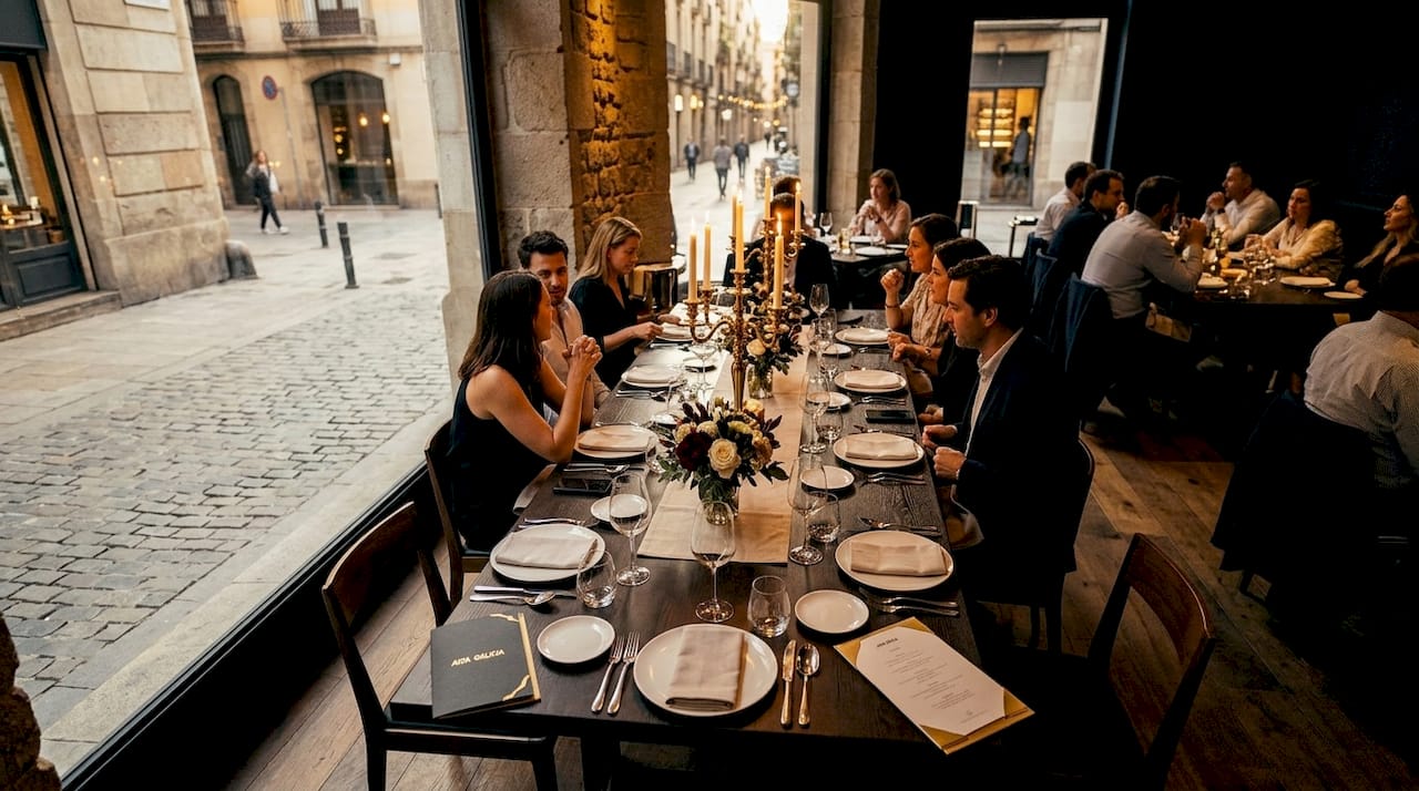 Mesa grande para grupos en un restaurante moderno