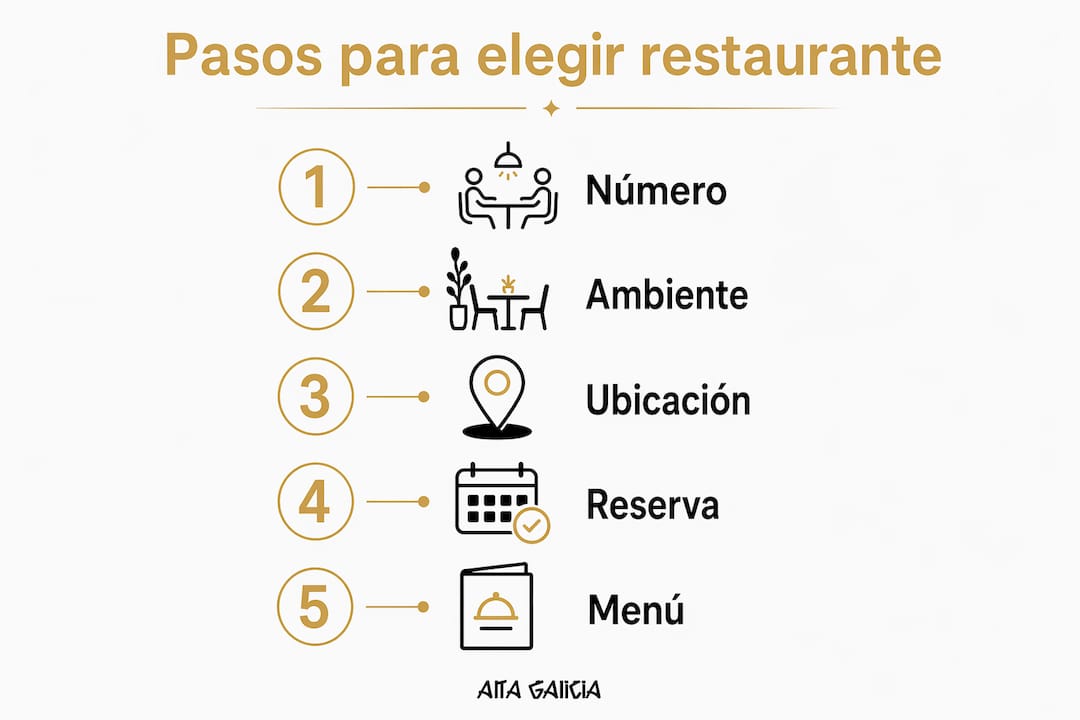 Guía visual con los pasos clave para escoger el restaurante perfecto para grupos en Barcelona