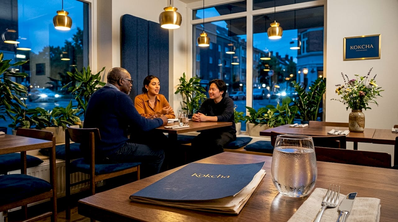 Restaurant dining area showing seating and noise controls
