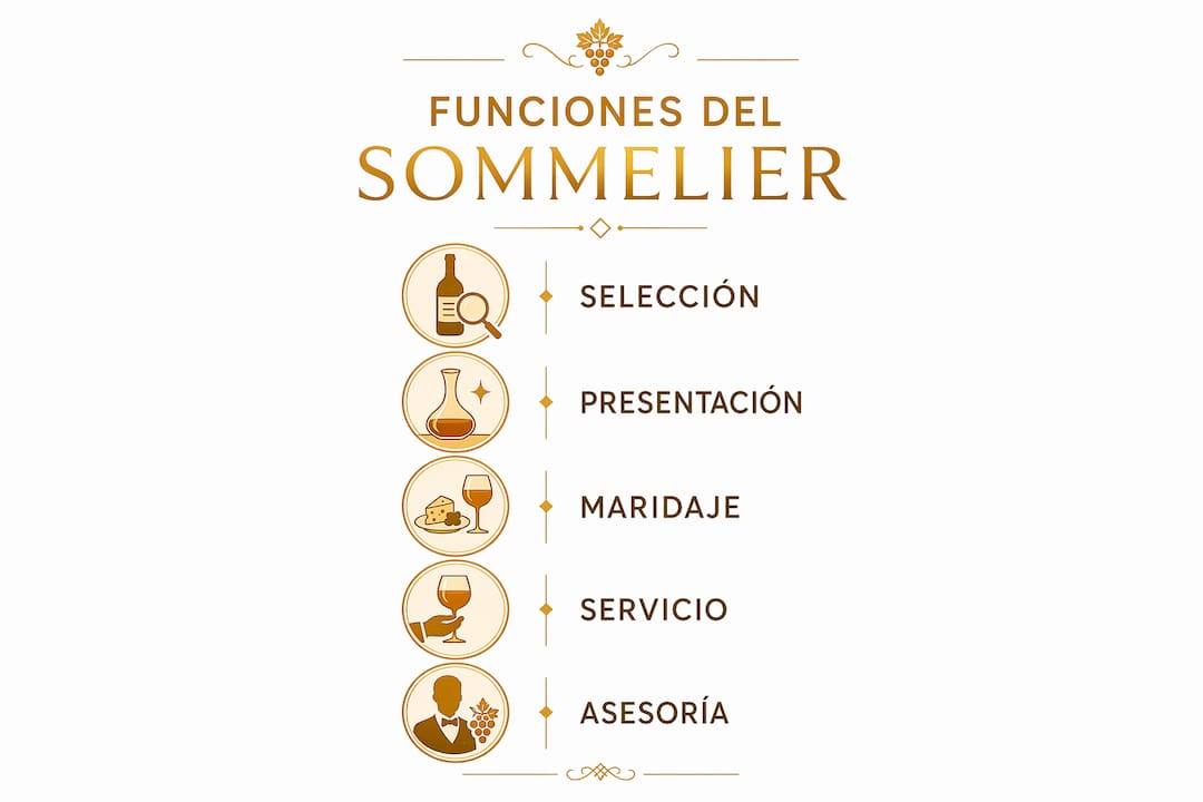 Infografía sobre las principales tareas de un sommelier