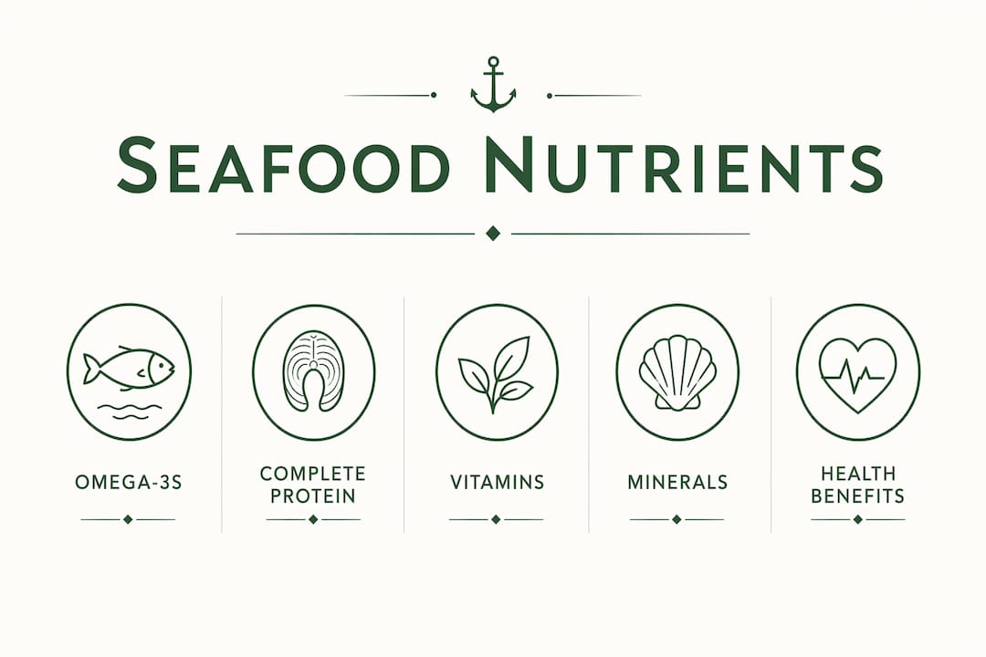 Infographic depicting key seafood nutrients and related health benefits