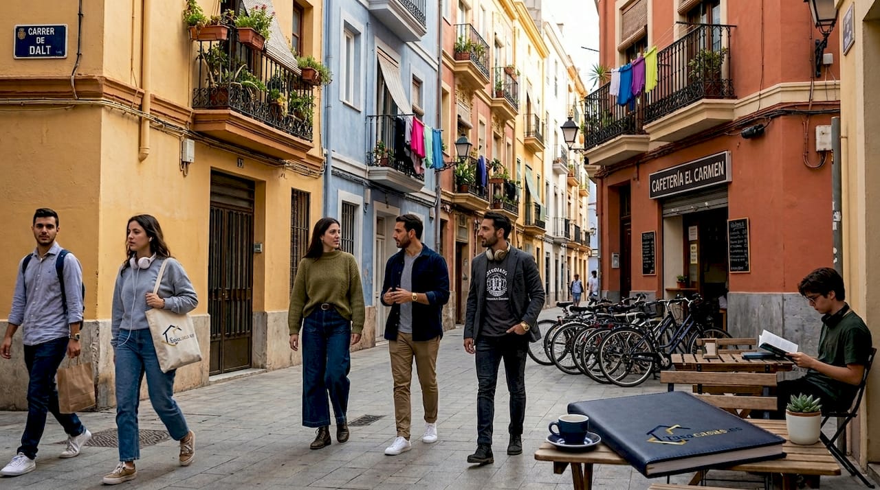Panorámica de una típica calle de barrio en Valencia