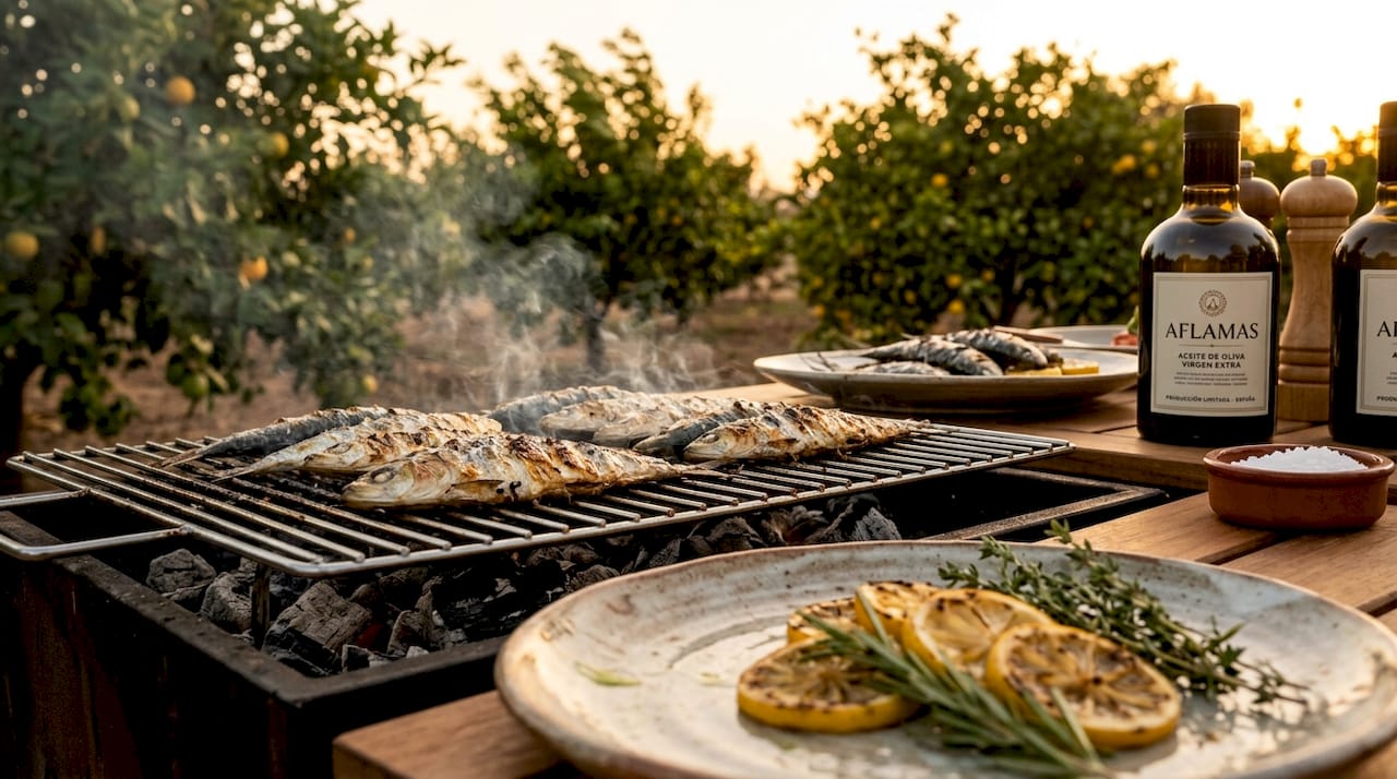 Sardinas asándose a la brasa al aire libre