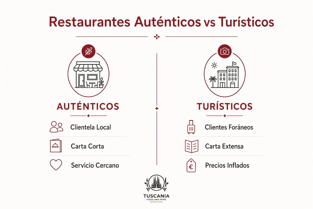 Infografía: diferencias clave entre restaurantes tradicionales y locales turísticos en Barcelona