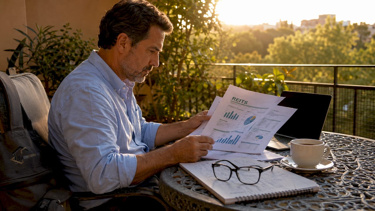 Hombre revisando información sobre fondos de inversión inmobiliaria (REITs)