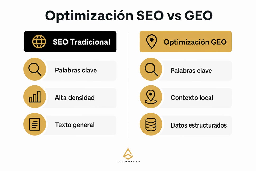 Infografía que muestra las diferencias entre el SEO clásico y la optimización geolocalizada