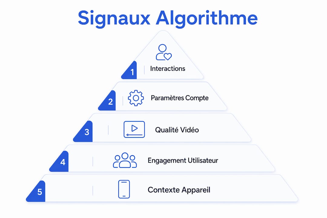Visuel présentant les principaux critères pris en compte par l’algorithme de TikTok, classés par ordre d’importance