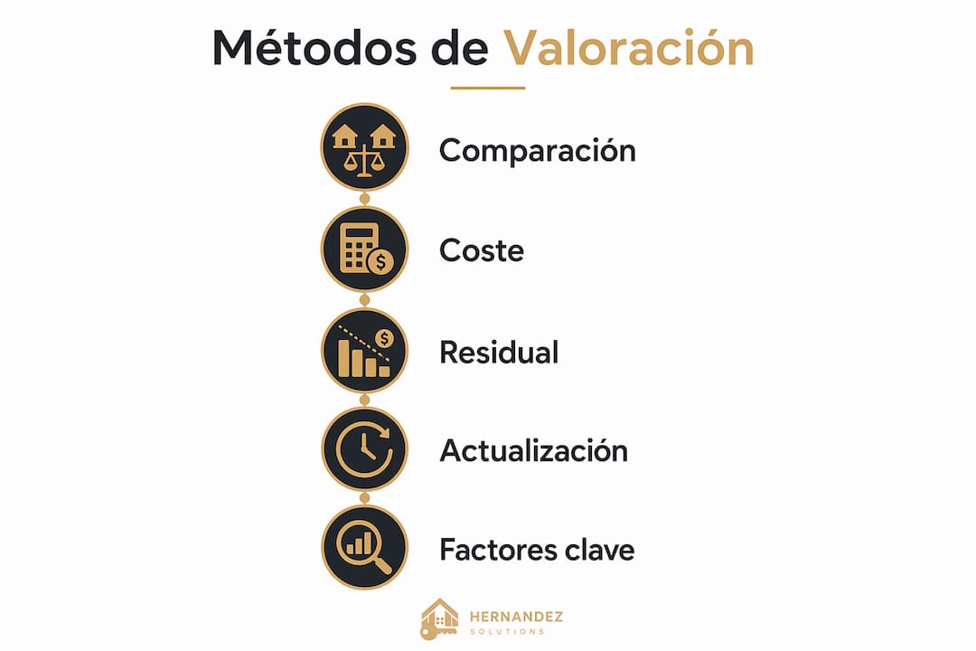 Guía visual sobre los pasos clave y los aspectos a tener en cuenta para valorar una propiedad inmobiliaria