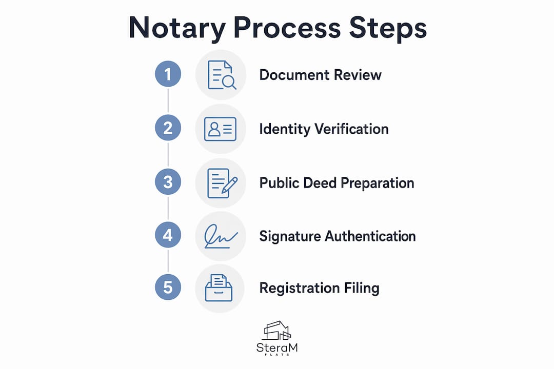 Infographic showing Spanish notary process steps