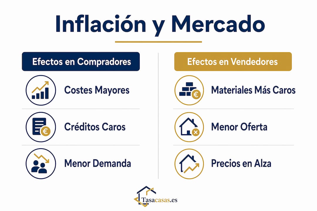 Infografía que muestra cómo afecta la inflación tanto a quienes compran como a quienes venden propiedades
