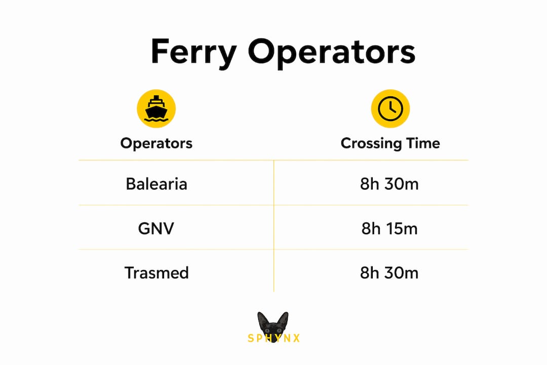 Infographic comparing ferry operators and crossing times
