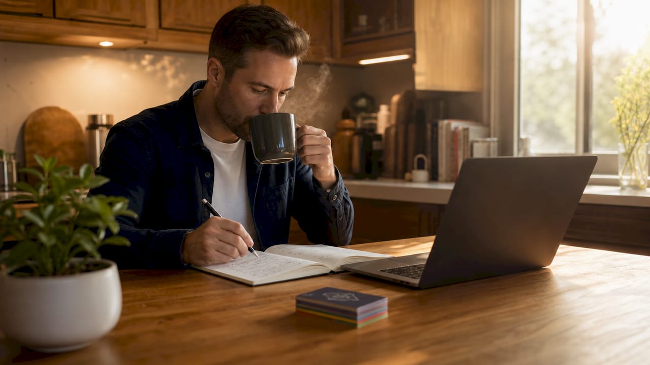 Overhead view of real estate agent’s home office desk