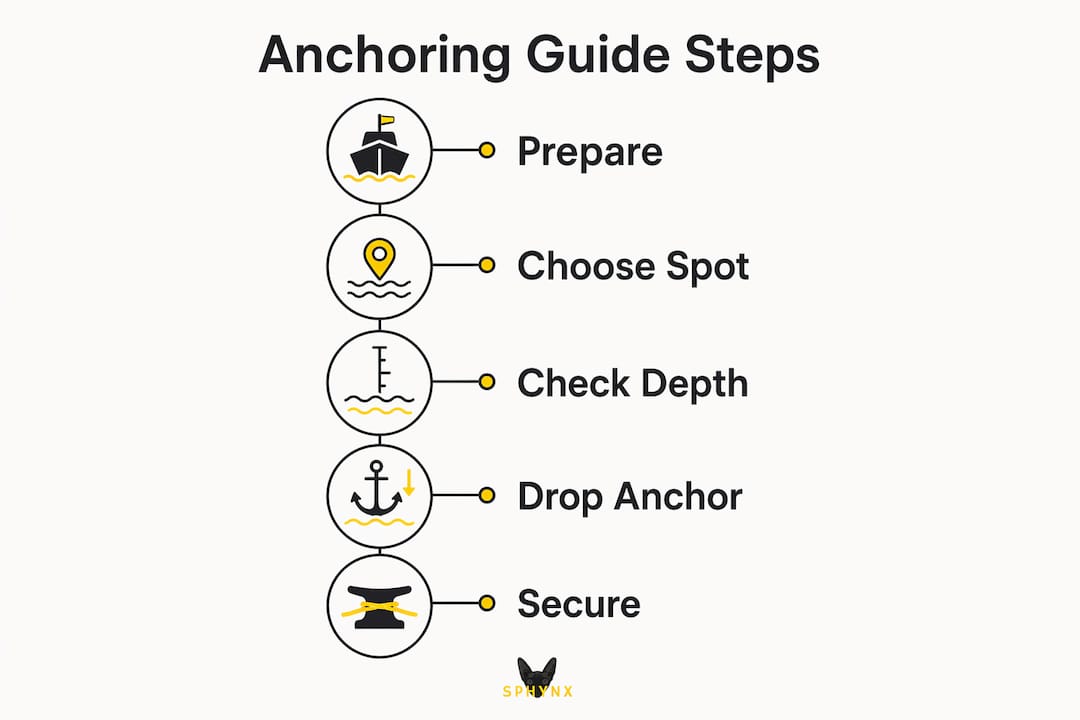 Infographic showing step-by-step Costa Brava anchoring guide