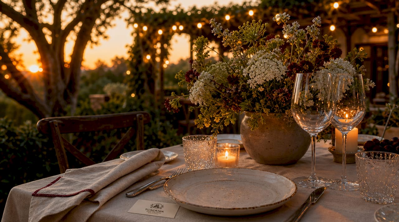 Detalle de la mesa ambientada para una cena íntima y especial
