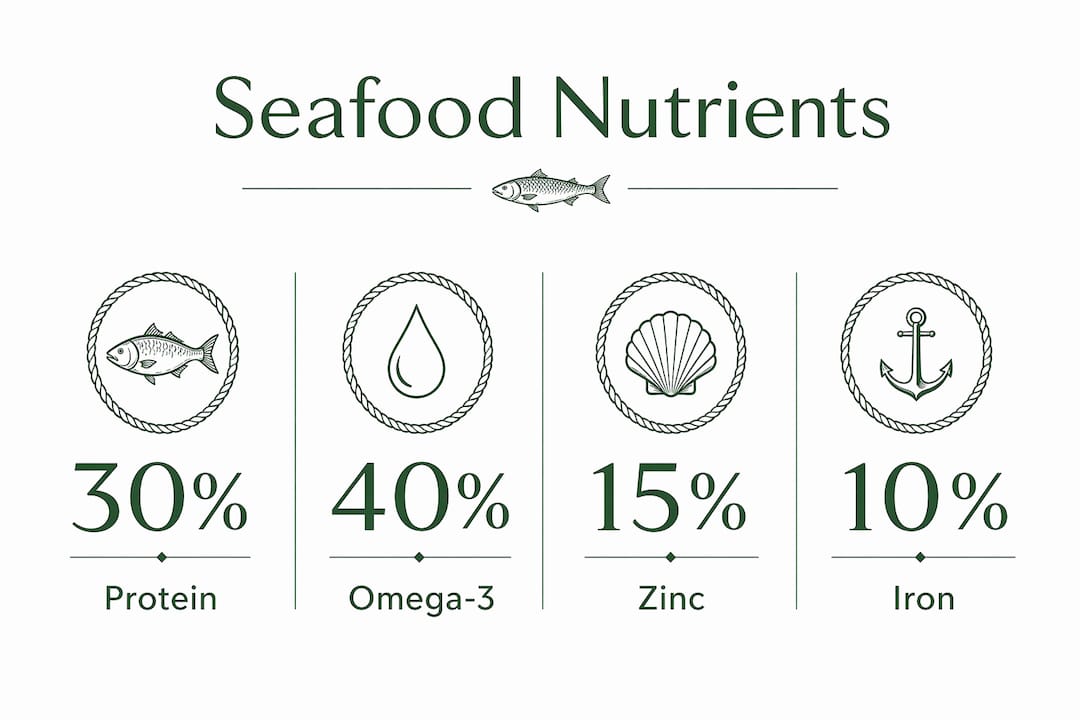 Infographic highlighting key seafood nutrients in Mediterranean diet