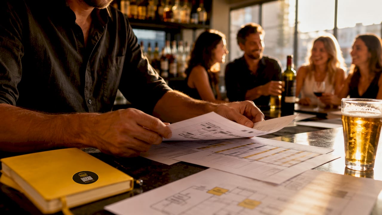 Encargado coordinando el trabajo diario en el bar